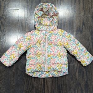 2/$35 H&M Baby Girl Floral Puffer Jacket 12-18M Hooded Fleece Lined Coat